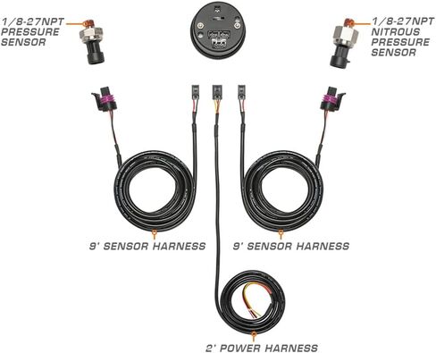 GlowShift 10 Color Digital Dual Pressure & Nitrous Pressure NOS Combo Gauge Kit - Includes Electronic Sensors - 2 Multi-Color LED Displays - Tinted Lens - 2-1/16" (52mm) in Saudi Arabia