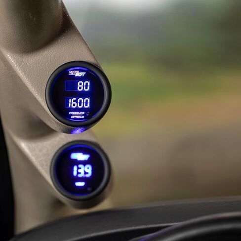 GlowShift 10 Color Digital Dual Pressure & Nitrous Pressure NOS Combo Gauge Kit - Includes Electronic Sensors - 2 Multi-Color LED Displays - Tinted Lens - 2-1/16" (52mm) in Saudi Arabia