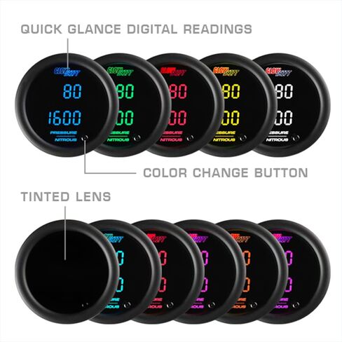 GlowShift 10 Color Digital Dual Pressure & Nitrous Pressure NOS Combo Gauge Kit - Includes Electronic Sensors - 2 Multi-Color LED Displays - Tinted Lens - 2-1/16" (52mm) in Saudi Arabia