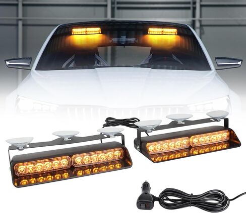 Amber LED Warning Dash Windshield Strobe Lights, 26 Modes 12/24V 2 x 8.4" Emergency Traffic Advisor 2 x 8.4 Inch Car Front/Rear Dash Windshield Strobe for Trucks Vehicles Snow Plow in Saudi Arabia