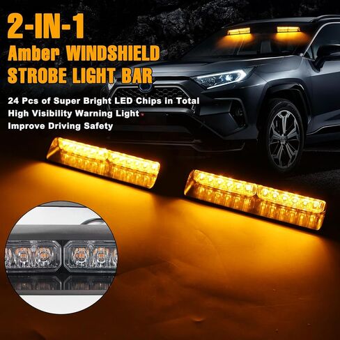 Amber LED Warning Dash Windshield Strobe Lights, 26 Modes 12/24V 2 x 8.4" Emergency Traffic Advisor 2 x 8.4 Inch Car Front/Rear Dash Windshield Strobe for Trucks Vehicles Snow Plow in Saudi Arabia