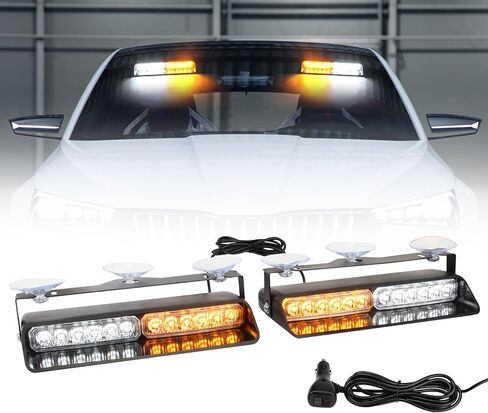 Amber LED Warning Dash Windshield Strobe Lights, 26 Modes 12/24V 2 x 8.4" Emergency Traffic Advisor 2 x 8.4 Inch Car Front/Rear Dash Windshield Strobe for Trucks Vehicles Snow Plow in Saudi Arabia