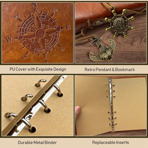 PU Leather Journal Notebook, Refillable Vintage Journal Travel Diary with Kraft Paper, A5 Journaling Notebook for Women Men Teens, 100GSM Unlined Paper, 160 Pages(Brown, 9.2" x 6.5") in Saudi Arabia