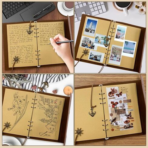 PU Leather Journal Notebook, Refillable Vintage Journal Travel Diary with Kraft Paper, A5 Journaling Notebook for Women Men Teens, 100GSM Unlined Paper, 160 Pages(Brown, 9.2" x 6.5") in Saudi Arabia