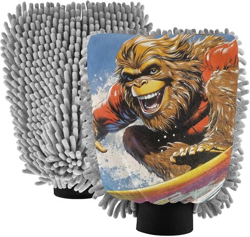 AIXIWAWA Surfing Sasquatch Print Car Wash Mitt Washing Glove Scratch Free Water Absorbent 2 Pack Medium in Saudi Arabia
