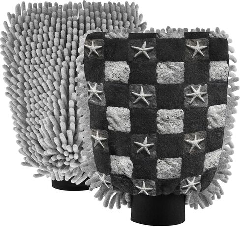 AIXIWAWA Checkered Starfish Print Car Wash Mitt Washing Glove Scratch Free Water Absorbent 2 Pack Medium in Saudi Arabia