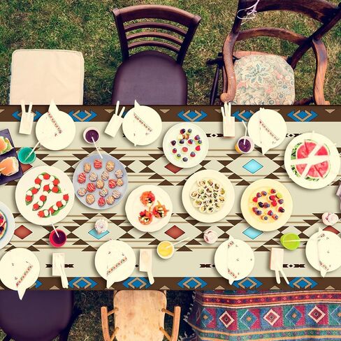 Frienda 3 قطع من مفارش المائدة الأزتيك، أغطية طاولات بلاستيكية غربية، أغطية طاولات مقاومة للماء وديكورات الحفلات القبلية الغربية البرية، غطاء طاولة منزل خشبي لحفلات أعياد الميلاد في الحظيرة الغربية in Kuwait