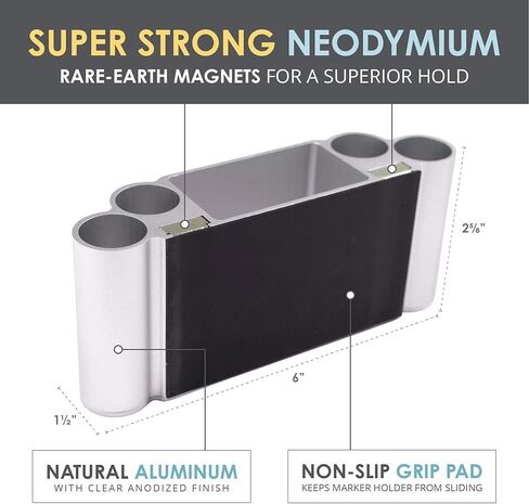 Glassboard Studio Magnetic Dry Erase Marker Holder - Aluminum Organizer with Powerful Neodymium Magnets for Magnetic Glassboards, Whiteboards, Refrigerator, Locker - White board Accessories & Storage in Saudi Arabia