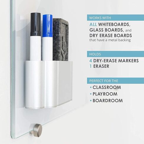 Glassboard Studio Magnetic Dry Erase Marker Holder - Aluminum Organizer with Powerful Neodymium Magnets for Magnetic Glassboards, Whiteboards, Refrigerator, Locker - White board Accessories & Storage in Saudi Arabia