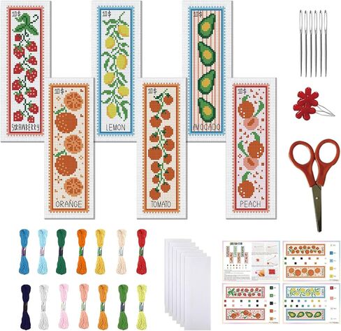 freebloss 6 قطع الفاكهة عبر غرزة المرجعية عدة 11ct مختومة عبر الابره عدة DIY التطريز الإشارات المرجعية مجموعة مع تعليمات دعم اللباد للمبتدئين الكبار 8 "× 2.4" in Kuwait
