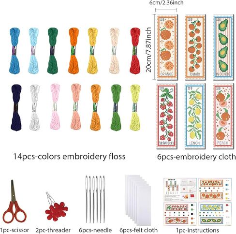 freebloss 6 قطع الفاكهة عبر غرزة المرجعية عدة 11ct مختومة عبر الابره عدة DIY التطريز الإشارات المرجعية مجموعة مع تعليمات دعم اللباد للمبتدئين الكبار 8 "× 2.4" in Kuwait
