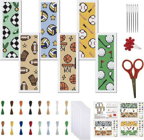 FREEBLOSS 6pcs Cross Stitch Bookmark Kit for Adult Beginners Stamped Ball Game Cross Stitch Kits Embroidery Bookmarks Craft Kit with Instructions for Gift 11CT 8"x2.4" in Saudi Arabia