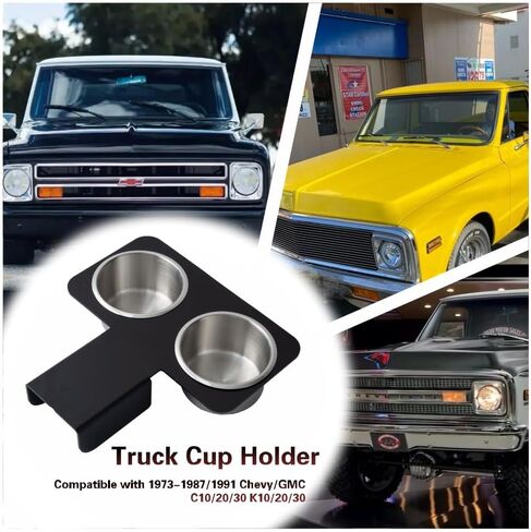 حامل أكواب الشاحنة لسيارة Chevy GMC 1973-1987 C10 C20 C30 K10 K20 K30، حامل مشروبات وحدة التحكم المركزية قابل للفصل، ملحقات السيارة من الفولاذ المقاوم للصدأ باللون الأسود in Kuwait