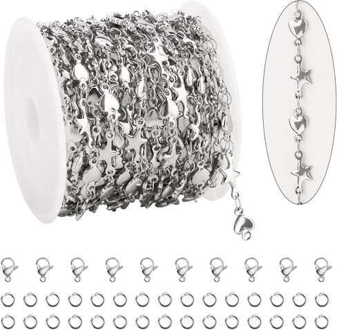 KYUNHOO 2M/6.5FT Chunky Stainless Steel Chain Spool on Bulk Gold Plated Bracelet Chains for Jewelry Making with Lobster Clasps Jump Rings for Necklace DIY Supply Accessories in Saudi Arabia