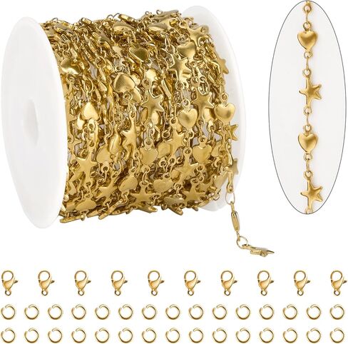 KYUNHOO 2M/6.5FT Chunky Stainless Steel Chain Spool on Bulk Gold Plated Bracelet Chains for Jewelry Making with Lobster Clasps Jump Rings for Necklace DIY Supply Accessories in Saudi Arabia
