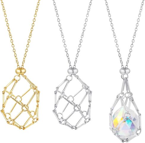 Brass Braided Stone Crystal Holder Necklace Cage Adjustable Crystal Cage Necklace for Jewelry Making in Saudi Arabia