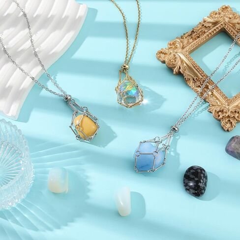 Brass Braided Stone Crystal Holder Necklace Cage Adjustable Crystal Cage Necklace for Jewelry Making in Saudi Arabia