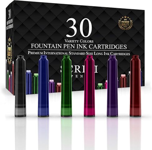 عبوات حبر قلم حبر SCRIVI PENS - مجموعة من 30 خرطوشة حبر متنوعة - الحجم القياسي الدولي - الطول APPR 2.04 بوصة - قطر القاعدة APPR 0.24 بوصة - للاستعمال مرة واحدة وعامة in Saudi Arabia