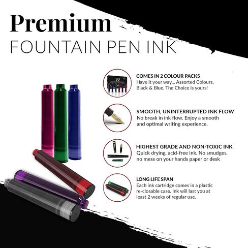 عبوات حبر قلم حبر SCRIVI PENS - مجموعة من 30 خرطوشة حبر متنوعة - الحجم القياسي الدولي - الطول APPR 2.04 بوصة - قطر القاعدة APPR 0.24 بوصة - للاستعمال مرة واحدة وعامة in Saudi Arabia