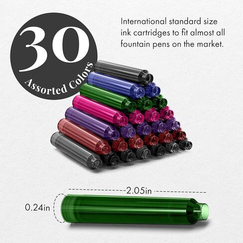 عبوات حبر قلم حبر SCRIVI PENS - مجموعة من 30 خرطوشة حبر متنوعة - الحجم القياسي الدولي - الطول APPR 2.04 بوصة - قطر القاعدة APPR 0.24 بوصة - للاستعمال مرة واحدة وعامة in Saudi Arabia