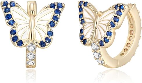 أقراط فراشة للنساء والفتيات لا تسبب الحساسية ملونة تشيكوسلوفاكيا 14 قيراط مطلية بالذهب على شكل فراشة هوجي هوب أقراط صغيرة صغيرة in Kuwait