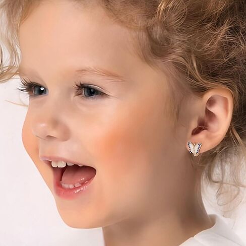 أقراط فراشة للنساء والفتيات لا تسبب الحساسية ملونة تشيكوسلوفاكيا 14 قيراط مطلية بالذهب على شكل فراشة هوجي هوب أقراط صغيرة صغيرة in Kuwait