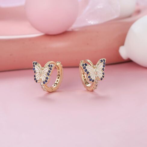 أقراط فراشة للنساء والفتيات لا تسبب الحساسية ملونة تشيكوسلوفاكيا 14 قيراط مطلية بالذهب على شكل فراشة هوجي هوب أقراط صغيرة صغيرة in Kuwait