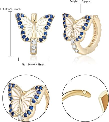 أقراط فراشة للنساء والفتيات لا تسبب الحساسية ملونة تشيكوسلوفاكيا 14 قيراط مطلية بالذهب على شكل فراشة هوجي هوب أقراط صغيرة صغيرة in Kuwait