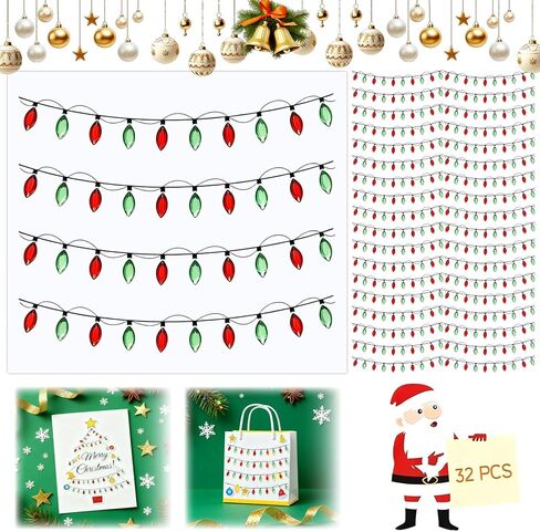 8 Sheets Christmas Lights Stickers for Crafts,32PCS 3D Christmas Light Embellishment Stickers,Glitter Glue Stickers for Festive Crafts, Scrapbooking and Decoration in Saudi Arabia