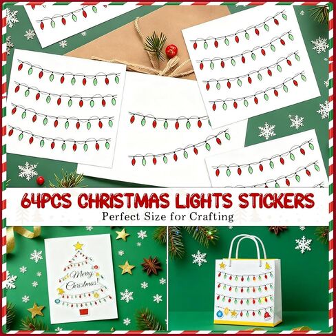 8 Sheets Christmas Lights Stickers for Crafts,32PCS 3D Christmas Light Embellishment Stickers,Glitter Glue Stickers for Festive Crafts, Scrapbooking and Decoration in Saudi Arabia