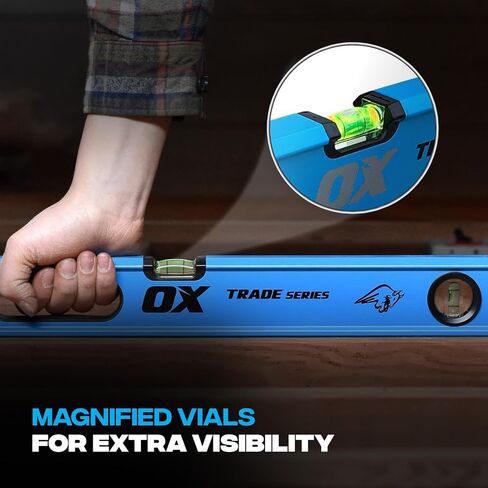 OX Tools Box Beam Level Non Magnetic 72 inch Level Aluminum Construction, Shock Absorbing End Cap, Rubberized Soft Grip Thru Handle, Magnified vials OX-T024218 Trade Level in Kuwait