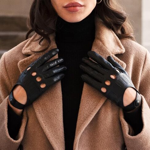 Fratelli Orsini Driving Gloves Alessa Black for Women - Lambskin Leather Driving Gloves - color Black in Saudi Arabia