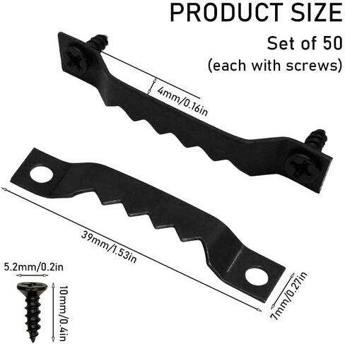 50-Count Mini Sawtooth Hangers, Steel Picture Hanging Hooks with Screws, Ultimate Hanging Solutions for Clocks, Paintings, Artwork, and Photo Frames (Black) in Saudi Arabia
