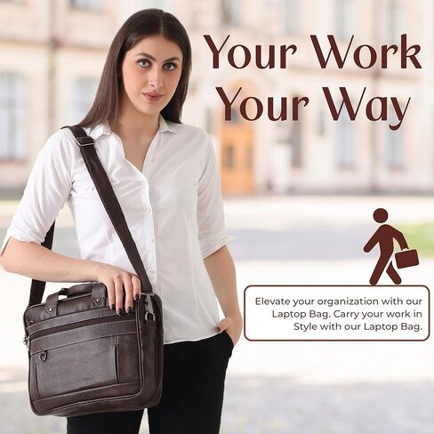Leather Laptop Briefcase for Men and Women Waterproof Messenger Bag | Business Travel Crossbody Case Fits 15.6 Inch Notebook in Saudi Arabia