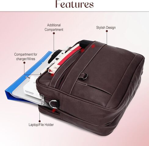 Leather Laptop Briefcase for Men and Women Waterproof Messenger Bag | Business Travel Crossbody Case Fits 15.6 Inch Notebook in Saudi Arabia