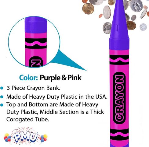 PMU 36 بوصة Crayon Bank Giant - Crayon Piggy Bank Jumbo Coin Saving Bank للأطفال، ديكور الملعب، أخضر ليموني وفيروزي، Pkg/1 in Saudi Arabia
