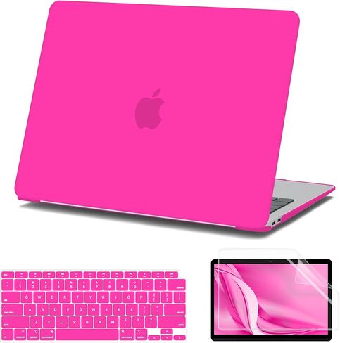 AKIT متوافق مع حافظة MacBook Air 13 بوصة M1 2022-2020 2019 2018 A2337 A2179 A1932، [رفيعة للغاية] حافظة صلبة غير لامعة وواقي شاشة وغطاء لوحة مفاتيح لجهاز MacBook Air 13.3 بوصة 2020، وردي فاقع in Kuwait