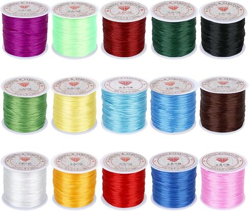 15 Rolls 50M Elastic String for Bracelets, 0.8mm Bracelet String Elastic Cord, Stretchy String for Bracelet Making, Beading Supplies for Necklaces, Clay Beads, Pony Beads (Multiple Colors) in Kuwait