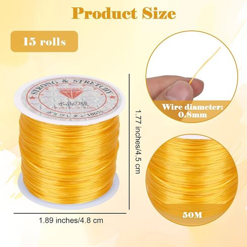 15 Rolls 50M Elastic String for Bracelets, 0.8mm Bracelet String Elastic Cord, Stretchy String for Bracelet Making, Beading Supplies for Necklaces, Clay Beads, Pony Beads (Multiple Colors) in Kuwait