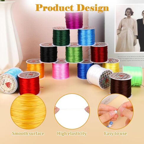 15 Rolls 50M Elastic String for Bracelets, 0.8mm Bracelet String Elastic Cord, Stretchy String for Bracelet Making, Beading Supplies for Necklaces, Clay Beads, Pony Beads (Multiple Colors) in Kuwait