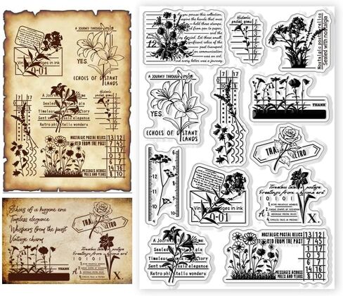 Generic Vintage Floral Clear Silicone Seal Stamps, 6.3 x 4.33 inches, Rectangular, Decorative Clear Stamps, for Crafts, Cards, Scrapbooking, Journal Decoration in Saudi Arabia