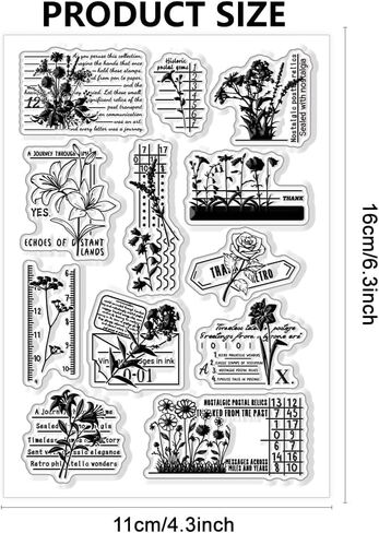 Generic Vintage Floral Clear Silicone Seal Stamps, 6.3 x 4.33 inches, Rectangular, Decorative Clear Stamps, for Crafts, Cards, Scrapbooking, Journal Decoration in Saudi Arabia