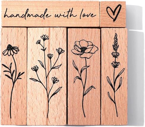 6Pcs Vintage Wood Rubber Stamps for Crafting, Plant & Flower Retro Decorative Mounted Wooden Rubber Stamp Set for DIY Art Craft Journaling Scrapbooking in Saudi Arabia