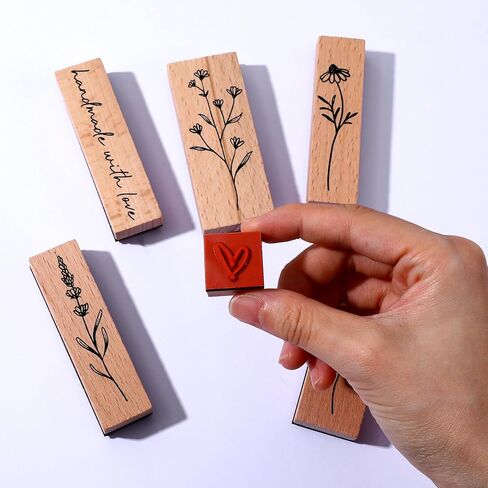 6Pcs Vintage Wood Rubber Stamps for Crafting, Plant & Flower Retro Decorative Mounted Wooden Rubber Stamp Set for DIY Art Craft Journaling Scrapbooking in Saudi Arabia