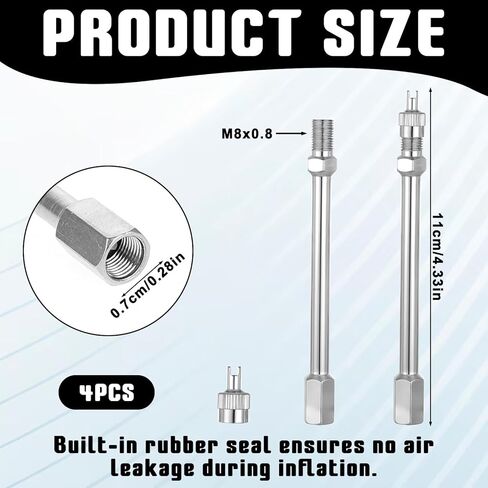 4 Pcs 4.3 Inch Valve Stem Extension, 110 mm Wheel Tire Valve Extension Long Brass Universal Tire Stem Extender for Car, Motorcycle, Truck, Bike (Silver) in Saudi Arabia