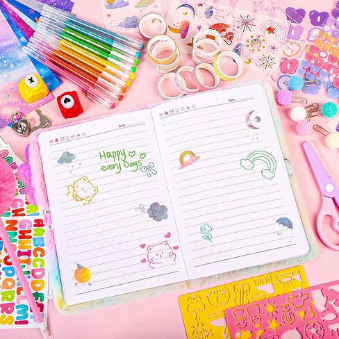 LiYiQ القطيفة Axolotl Diary هدية للفتيات والأطفال مجلة السفر مذكرات سرية مع قصاصات ورقية ملصقات مجلة استنسل قلم بوم بوم وشريط واشي مجموعة عملية هدية لعيد الميلاد in Saudi Arabia