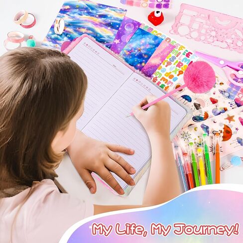 LiYiQ القطيفة Axolotl Diary هدية للفتيات والأطفال مجلة السفر مذكرات سرية مع قصاصات ورقية ملصقات مجلة استنسل قلم بوم بوم وشريط واشي مجموعة عملية هدية لعيد الميلاد in Saudi Arabia