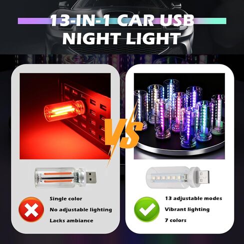 Car USB Night Light with 13-in-1 Design,Touch Adjustable USB Car Light with 7 Colors & 13 Modes,Portable LED Cars USBs Lights for Creating Atmosphere Cars Interior Accessories in Saudi Arabia