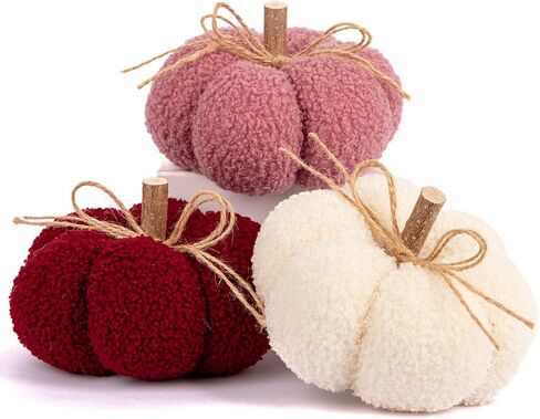 6.3" Fake Fall Pumpkin Decorations for Home, 2 Pcs Artificial Big Fabric Pumpkins Autumn Decor, Fall Wedding Table Centerpiece Fireplace Decor Thanksgiving Halloween (Beige) in Saudi Arabia