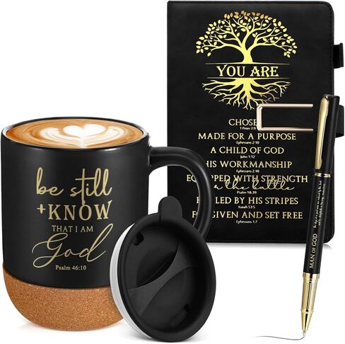 Pickmesh 3 Pcs Christmas Christian Gift for Men Christian Notebook A5 Leather Bible Journal and Man of God Pen 15 oz Cork Ceramic Mug Appreciation Gift for Men Women Pastors Baptism Church(Deep Blue) in Saudi Arabia